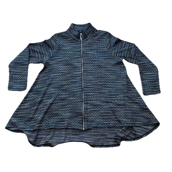 Comfy USA Top Womens Size Medium Blue Multicolor Marled Knit Full Zip Tunic Top - Picture 1 of 8
